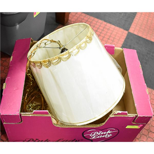 VINTAGE HANGING LAMP WITH SHADE STILL IN PLASTIC