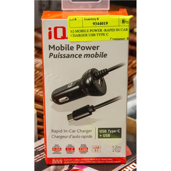 IQ MOBILE POWER -RAPID IN CAR CHARGER USB TYPE C