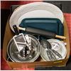 Image 1 : LARGE BOX OF BAKEWARE AND SERVING ITEMS INCL.