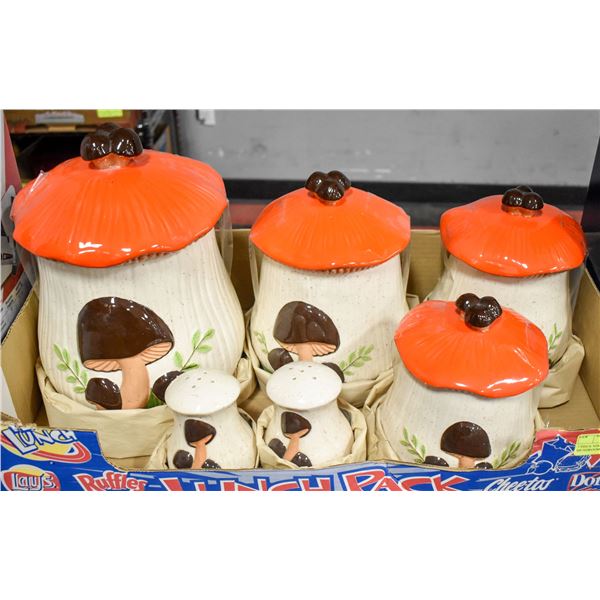 7 PIECE VINTAGE CERAMIC MUSHROOM CANISTER SET