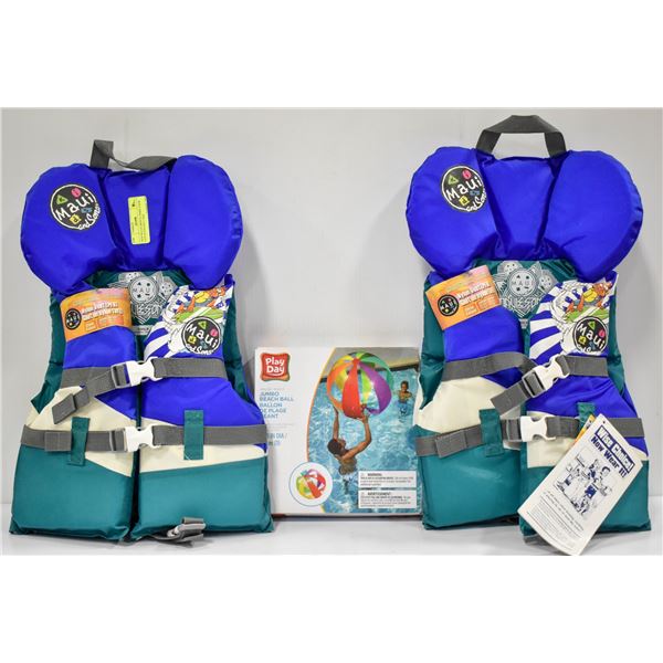 NEW WATER SPORTS ITEMS 2 NEW LIFE VESTS AND 1 NEW