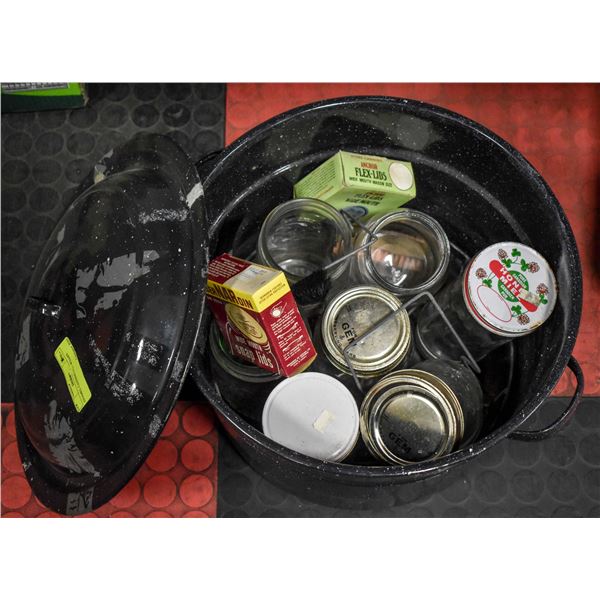 ENAMEL CANNING POT W/JARS
