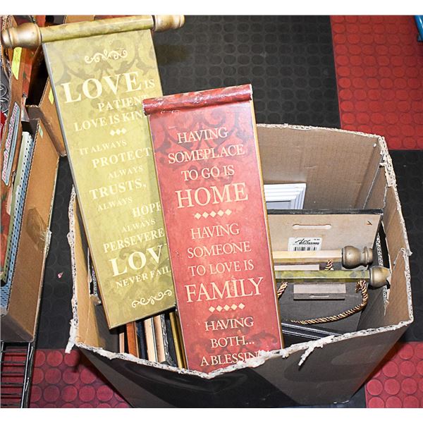 BOX OF ASSORTED FRAMES AND DECOR