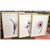 Image 1 : 3 WOODEN FRAMED FLOWER PICTURES