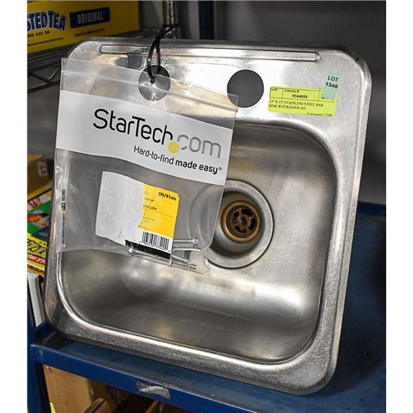 13" X 13" STAINLESS STEEL BAR SINK W/STRAINER AN