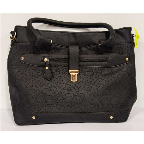LADIES NEW BLACK STAMPED-DESIGN PURSE &