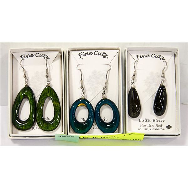 3 SETS OF BALTIC BIRCH HANDCRAFTED EARRINGS