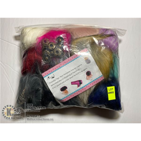 LOT OF FAUX FUR POM POMS - SNAP ON