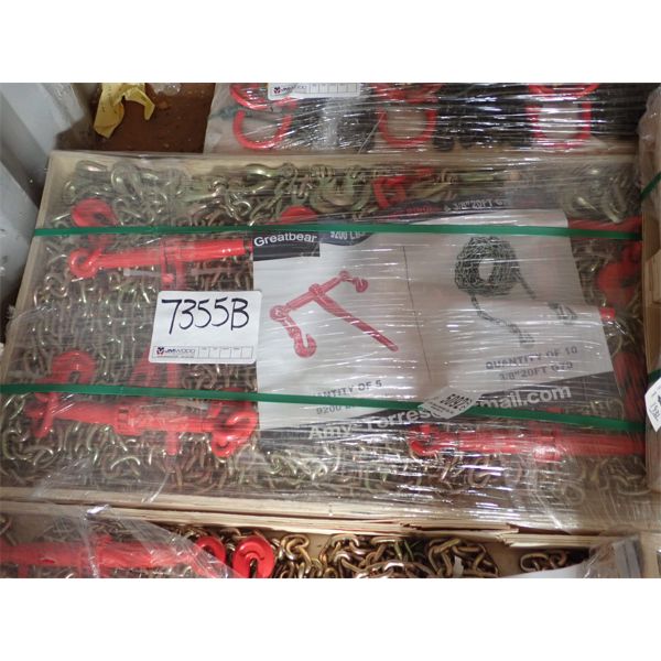 (5) 9200# RACHET BINDER (10) 3/8" 20' CHAIN 