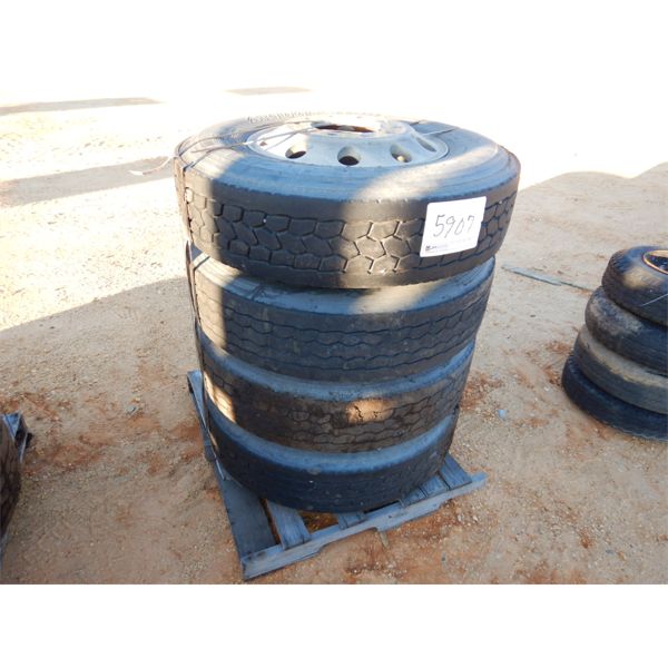 (4) 295/75R22.5 TIRES & ALUM RIMS (A-2)