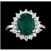 Image 2 : 3.85 ctw Emerald and Diamond Ring - 14KT White Gold