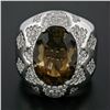 Image 2 : Large Bold 18K White Gold Oval Smoky Quartz 2.50 ctw Diamond Cluster Cocktail Ri