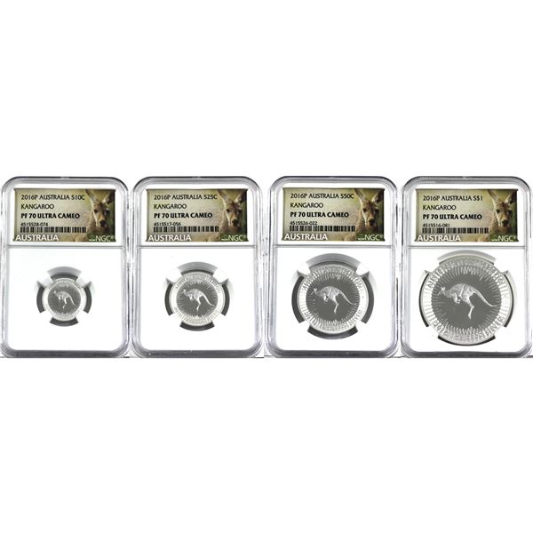 Australia-Perth Mint Issue: 2016 P Australia Kangaroo 4-coin Fractional Fine Silver Proof Set NGC Ce