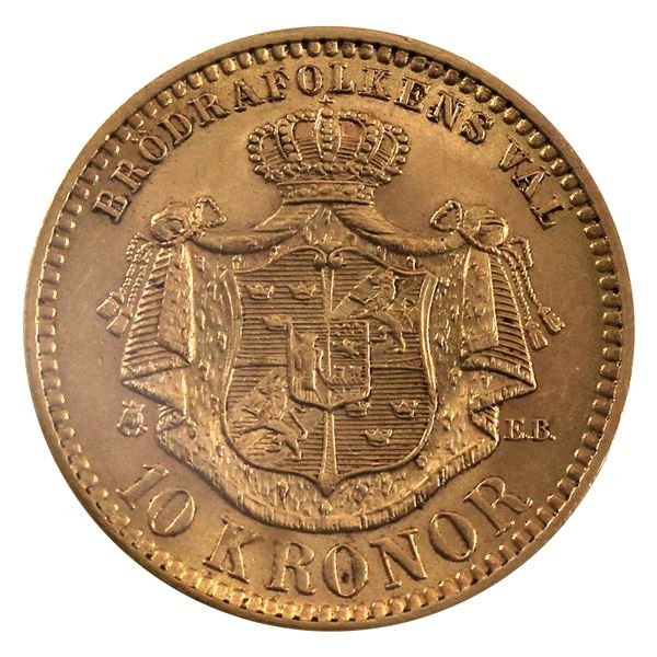 Sweden 1901 10 Kronor Gold in AU/UNC condition (0.1296 ounces of pure gold)