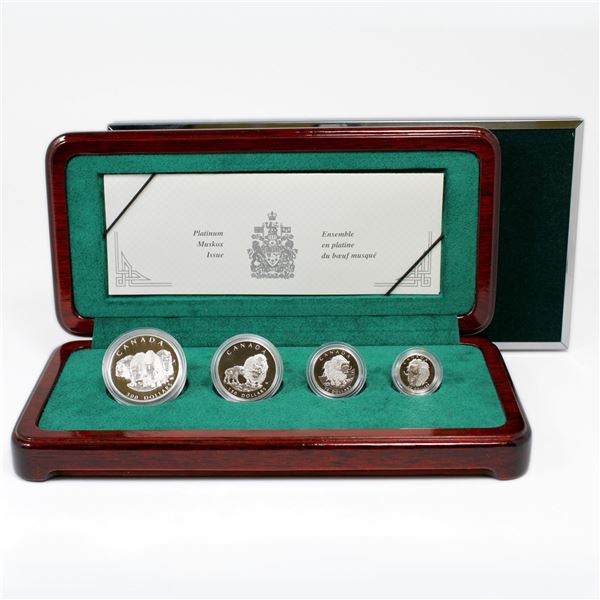 1999 Muskox 4-coin Fractional Fine Platinum Set in Deluxe Wooden Display Case. You will receive 1oz,