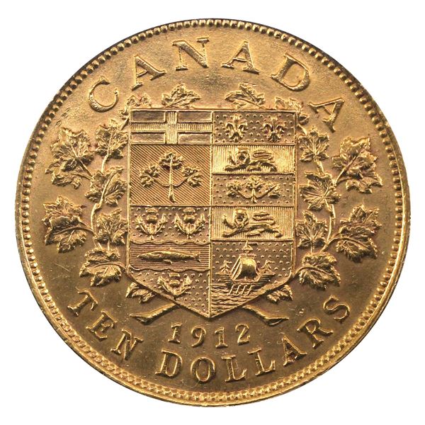 1912 Canada $10 Gold in AU-UNC Condition. This is the first year issue, coin is .900 pure and contai