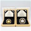 Image 1 : 1989 Commemorative $5 1oz Fine Silver & 1989 $50 1oz Fine Gold Proof Maple Leafs in Deluxe Display B