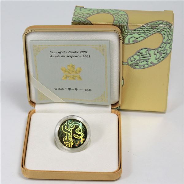 2001 $150 Year of the Snake 18 Karat Gold Hologram Coin. Contains 0.276oz fine gold. Mintage of 4888