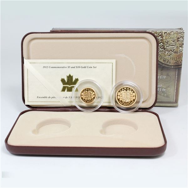 1912-2002 90th Anniversary of Canada's $5 and $10 First Gold Coins .900 Fine Gold 2-coin Set. Contai