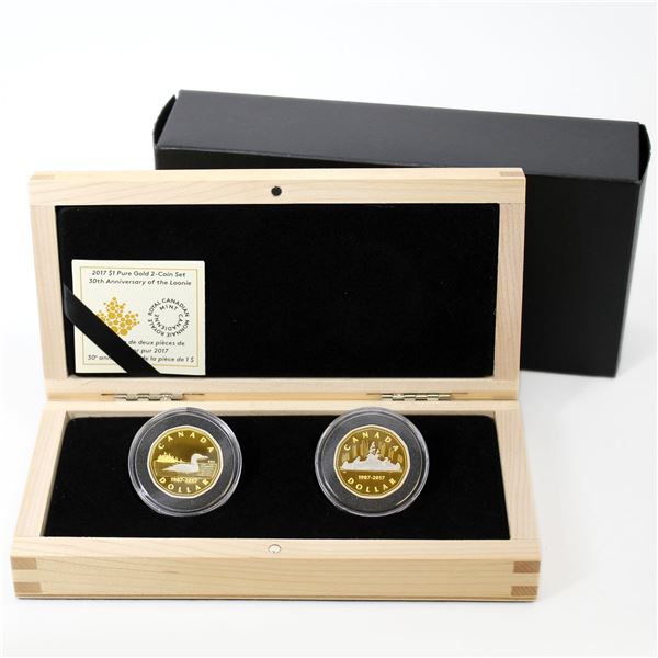 2017 $1 30th Anniversary of the Loonie 2oz 2-coin Fine Gold Set. Low mintage of only 350!!! (TAX Exe