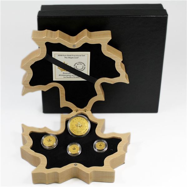 2018 The Maple Leaf Fractional 4-coin Fine Gold Set in Beautiful Deluxe Display Case. You will recei