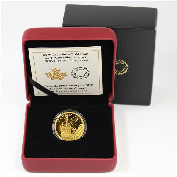 2019 Canada $200 Early Canadian History - Arrival of the Europeans 1/2oz Fine Gold Coin. Mintage of 