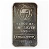 Image 1 : Vintage Engelhard 1oz fine silver bar 'Wide E at top of Globe'. Serial # FD99344. (Tax Exempt)
