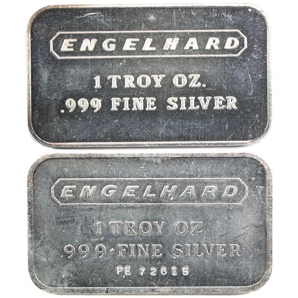 Pair of Vintage Engelhard 1oz Fine silver art bars Frosted reverse with boarder (Tax Exempt). You wi