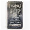 Image 1 : Johnson Matthey 5oz Fine Silver Bar with Blank Reverse (TAX Exempt). Serial # 012351.