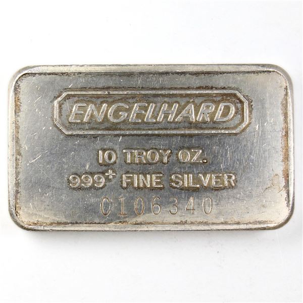 Engelhard 10oz '12 Series, Variety B' Fine Silver Bar (TAX Exempt). Serial # C106340.