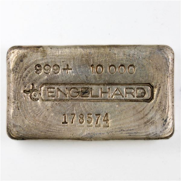 Scarce Engelhard 10oz Fine Silver '3rd Series 6-digit' Bar (TAX Exempt). Serial # 178574.