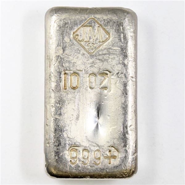 Scarce! Johnson Matthey USA 10oz Fine Silver Bar - Small Logo 'Wide Space 999' (Tax Exempt).  Estima