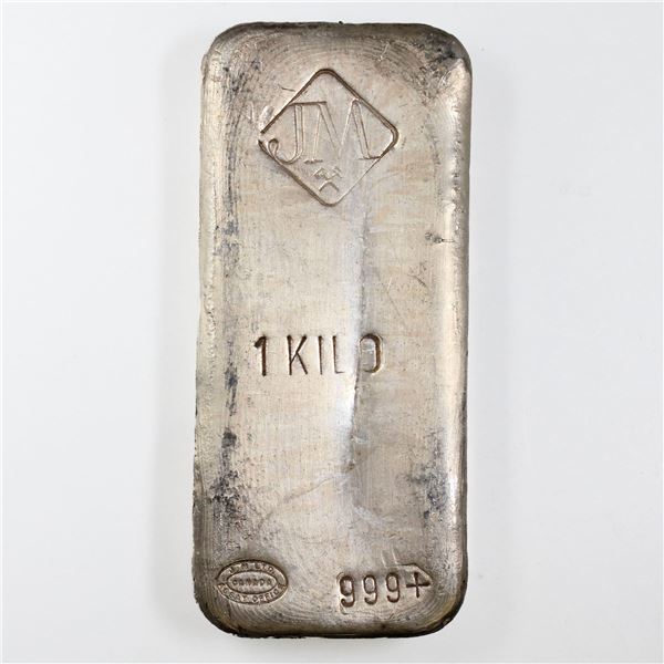 SCARCE! Johnson Matthey 1 Kilo 999+ Fine Silver Bar (TAX Exempt). 1 KILO example produced by Johnson