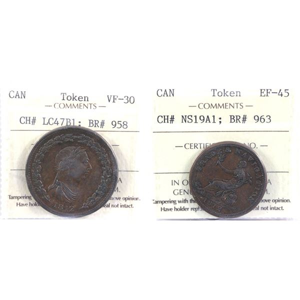 1812 One Penny Token CH# LC47B1 Breton #958 ICCS Certified VF-30 & 1812 Trade & Navigation Half Penn