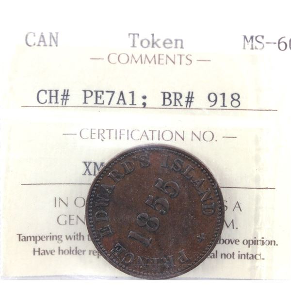 1855 PEI Self Government and Free Trade Token CH# PE7A1 Breton #918 ICCS Certified MS-60.