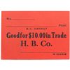 Image 1 : Hudson Bay Company Generic Note for $10.00 in Trade. No Date. Red Cardboard with Black Printing. 64m