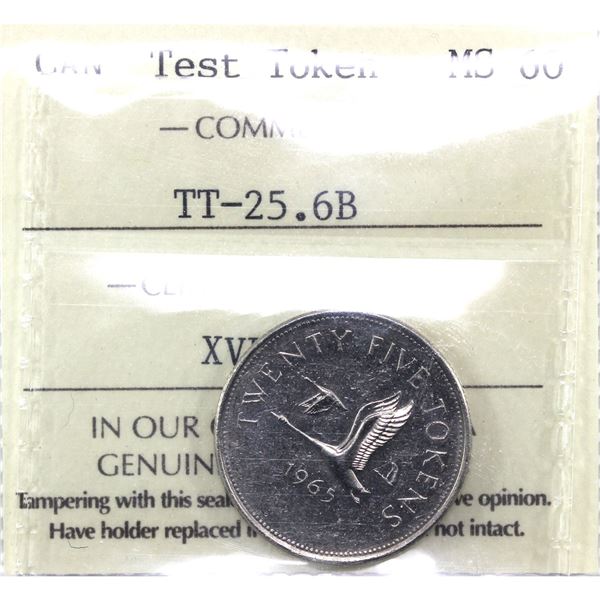 Test Token 1965 25-cent TT-25.6B ICCS Certified MS-60.