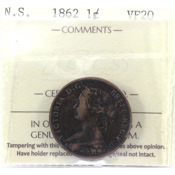 Nova Scotia 1-cent 1862 ICCS Certified VF-20