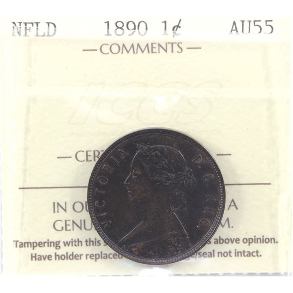 Newfoundland 1-cent 1890 ICCS Certified AU-55