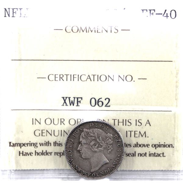 Newfoundland 10-cent 1890 ICCS Certified EF-40. Attractive natural grey patina.