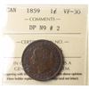 Image 1 : 1-cent 1859 DP N9 #2 ICCS Certified VF-30. A deep chocolate brown.