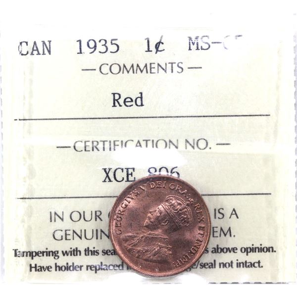 1-cent 1935 ICCS Certified MS-65 Red.