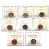 Image 1 : 1-cent 1938,1939,1940,1943 Lacquered, 1945,1947,1947 Maple Leaf Ptd 7 & 1947 Maple lead Blunt 7 ICCS