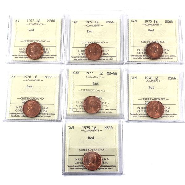 1-cent 1973,1974,1975,1976,1977,1978 & 1979 ICCS Certified MS-66. 7pcs