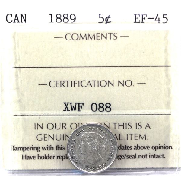 5-cent 1889 ICCS Certified EF-45