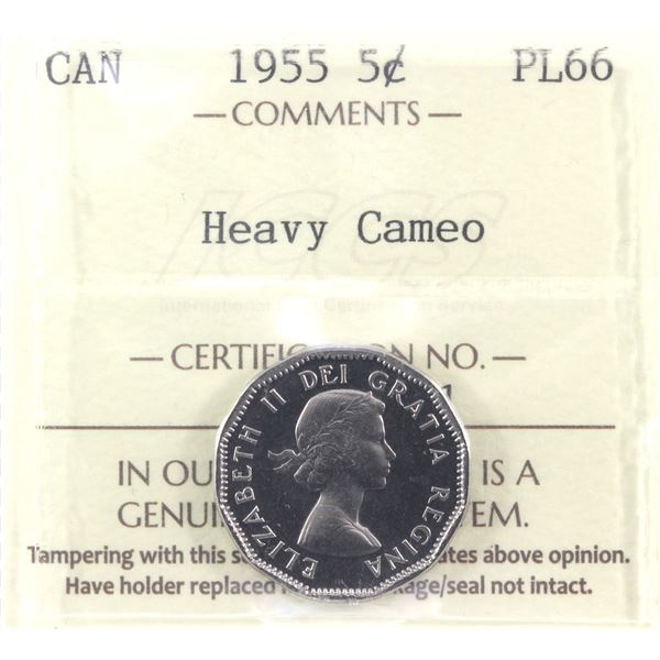 5-cent 1955 ICCS Certified PL-66 Heavy Cameo!