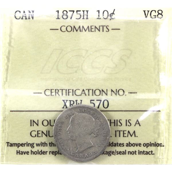 10-cent 1875H ICCS Certified VG-8 *KEY DATE*