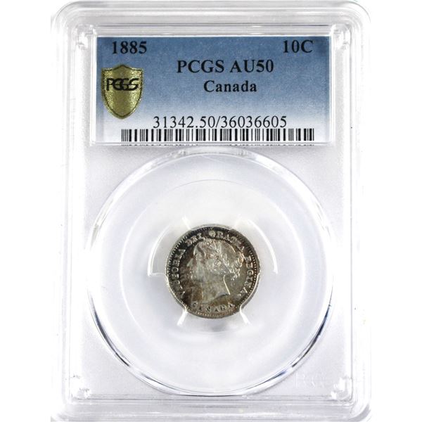 10-cent 1885 Obverse 4 PCGS Certified AU-50.