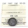 Image 1 : 10-cent 1887 ICCS Certified VF-20. *Key Date*