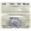 Image 1 : 10-cent 1902 ICCS Certified MS-63. A well centered coin with satin finish.